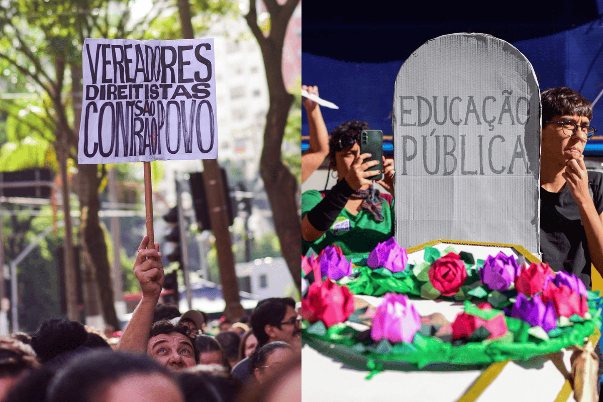 Em greve, servidores públicos protestam em frente à Câmara Municipal. Veja vídeo