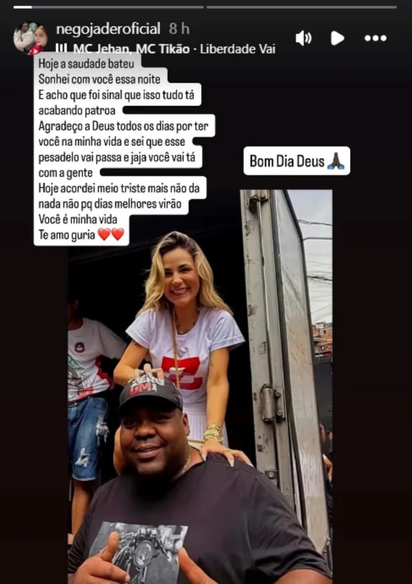 "Você é minha vida", diz segurança de Deolane após sonhar com a influencer