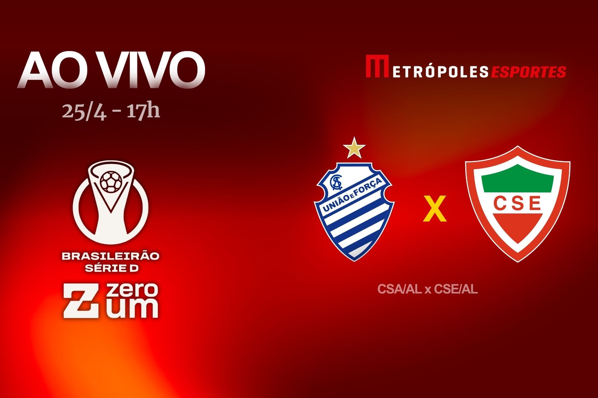 Brasileirão Série D ZeroUm: Metrópoles transmite CSA-AL x CSE-AL. Siga no YouTube