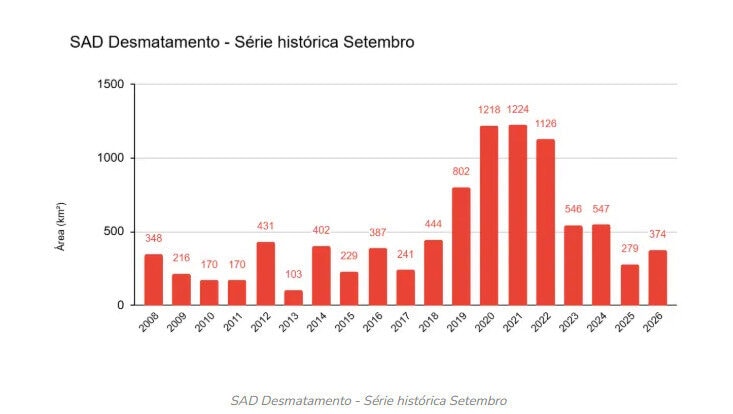 53% do desmatamento registrado na Amazônia em setembro foi no Pará, informa Imazon