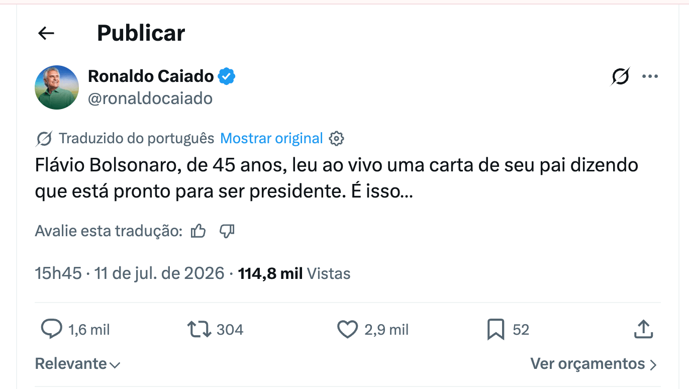 Caiado ironiza Flávio depois leitura de carta de Bolsonaro