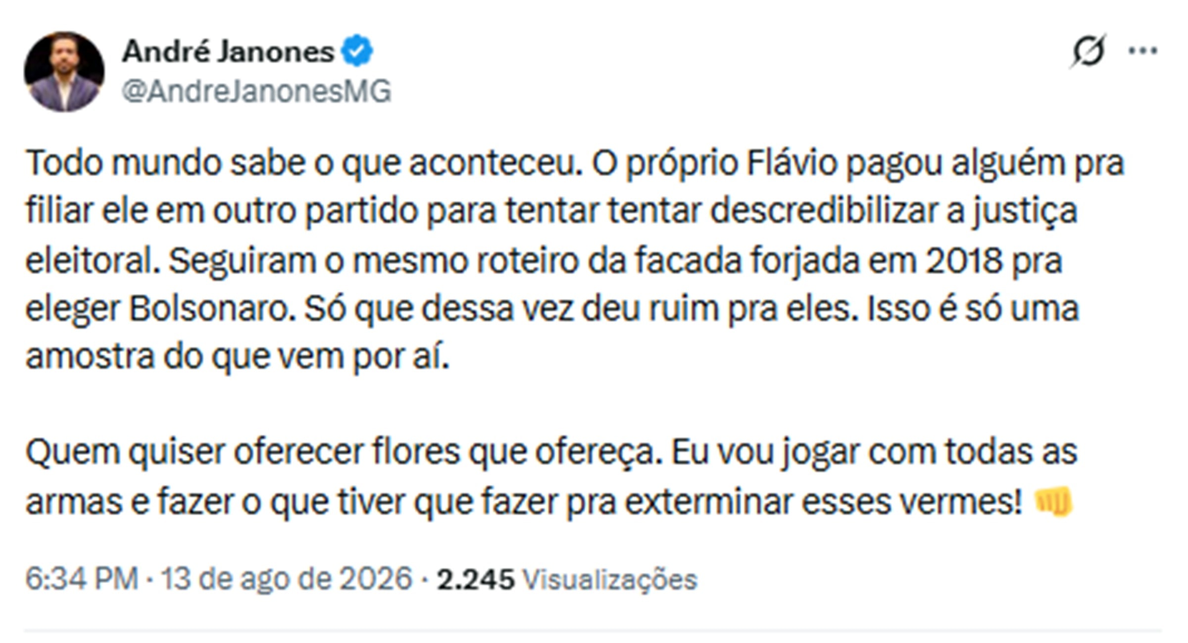 Janones acusa Flávio de armação para descredibilizar Justiça Eleitoral
