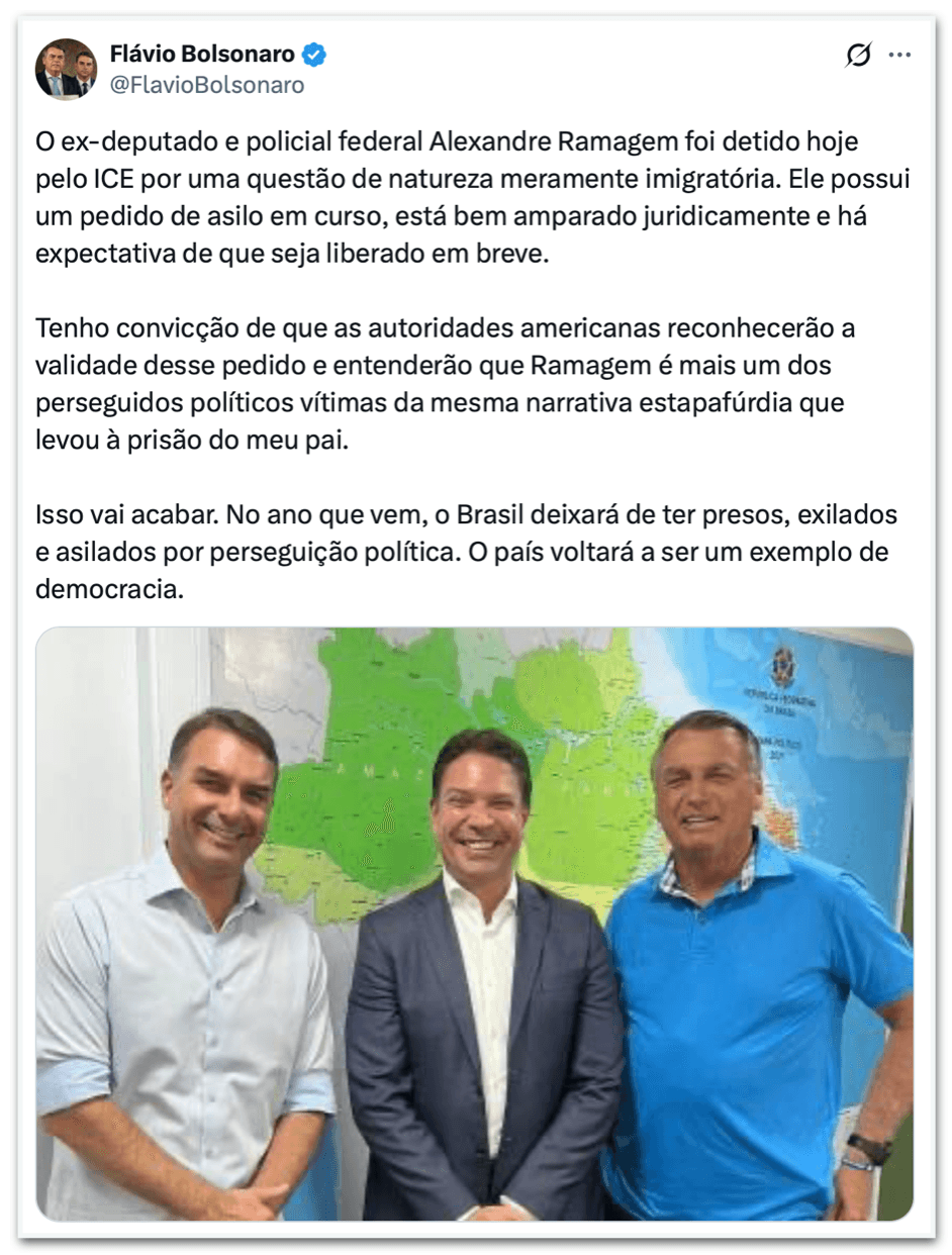 Ao mencionar Ramagem, Flávio fala em 2027 sem “presos políticos”