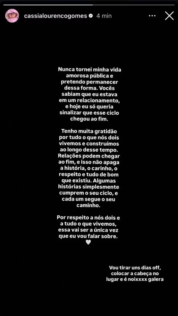 Ex de Militão, Cássia Lourenço anuncia término após reatar casamento