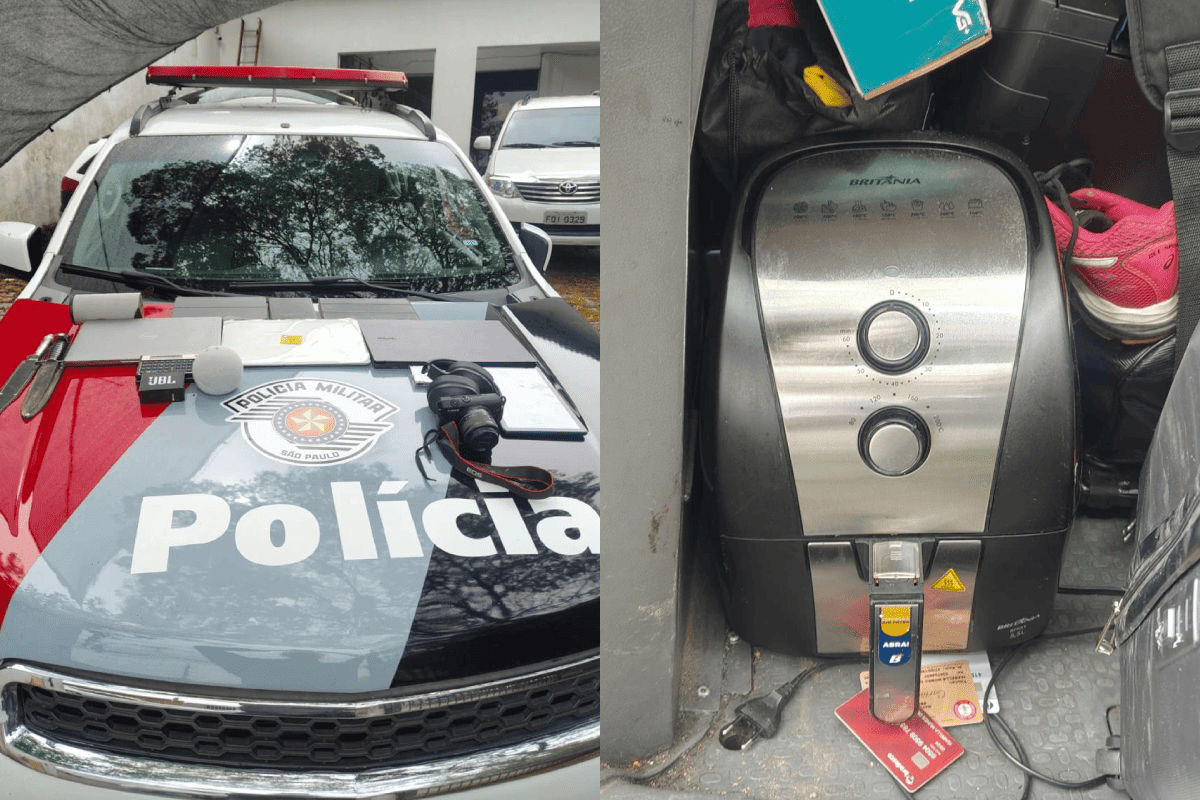 Roubo ou mudança? PM prende 3 por roubar colchão inflável, air fryer e JBL