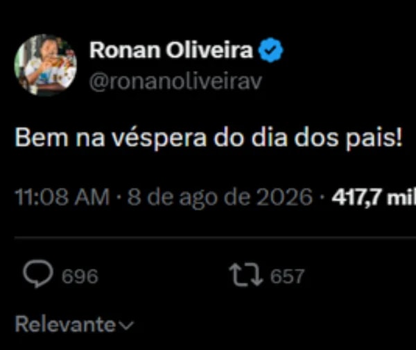 Web aponta post de Ronan, amigo de Ana Paula, como indireta a Milena