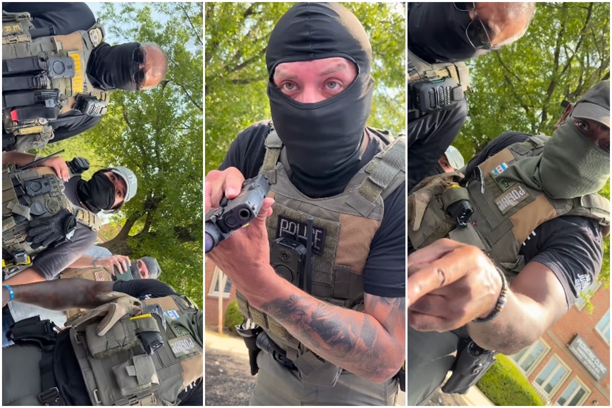 Encapuzado, agente do ICE aponta arma para cabeça de cidadã dos EUA