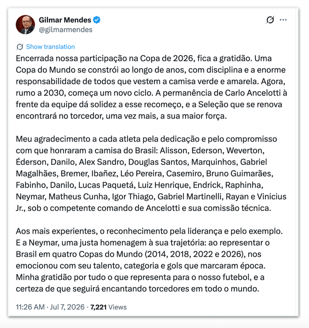 Gilmar defende permanência de Ancelotti e elogia Neymar