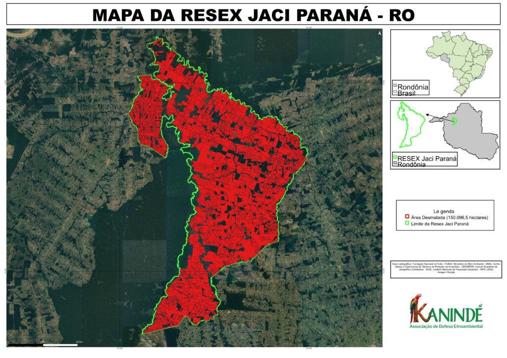 Área desmatada da Reserva Jaci-Paraná, em Rondônia, já equivale a 210 mil campos de futebol