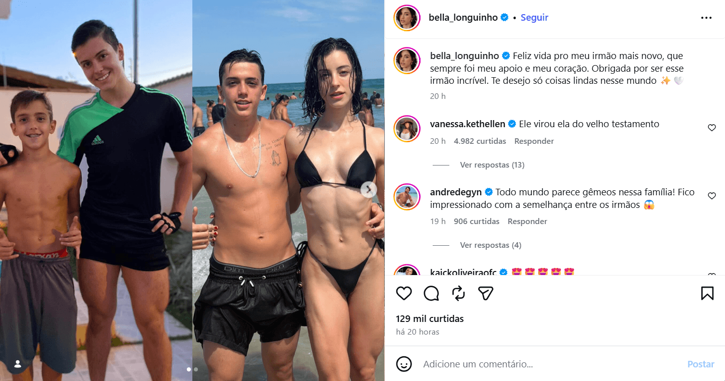 “São gêmeos”: web reage à semelhança entre Bella Longuinho e irmão