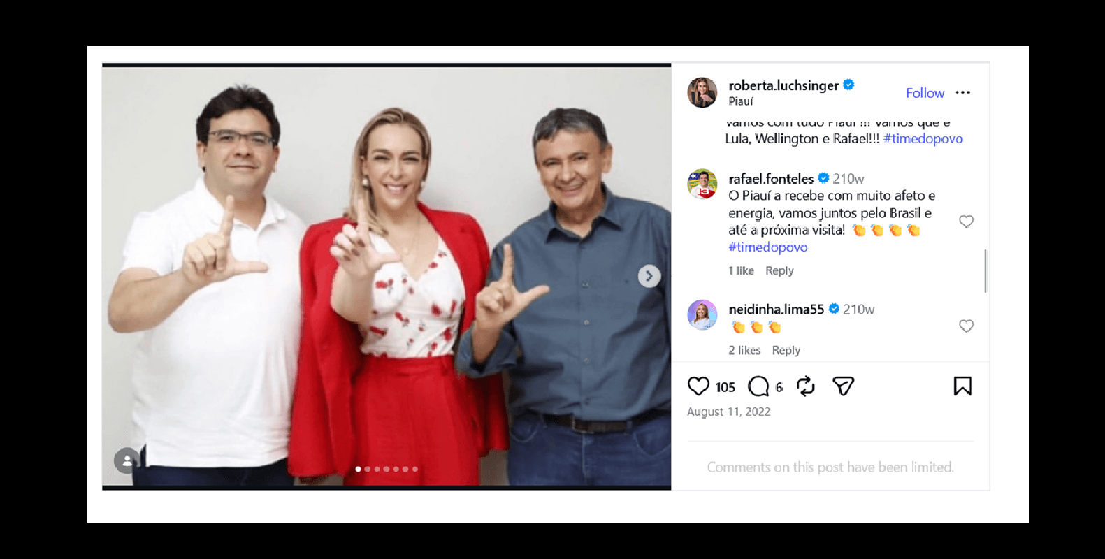 Investigada, Luchsinger pediu votos para Fonteles e Wellington Dias em 2022