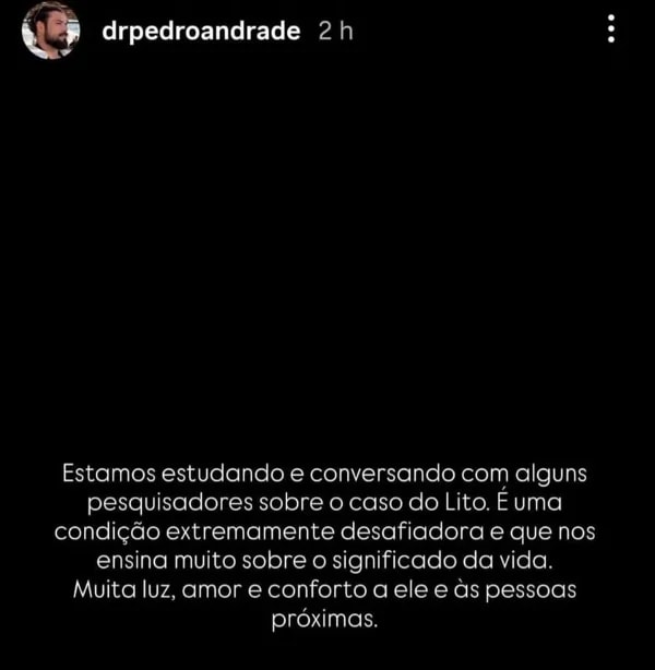Médico, namorado de Sandy revela estar estudando a doença de Lito Sousa