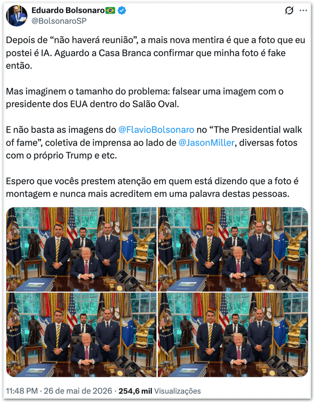Eduardo Bolsonaro critica quem diz que foto com Trump é IA