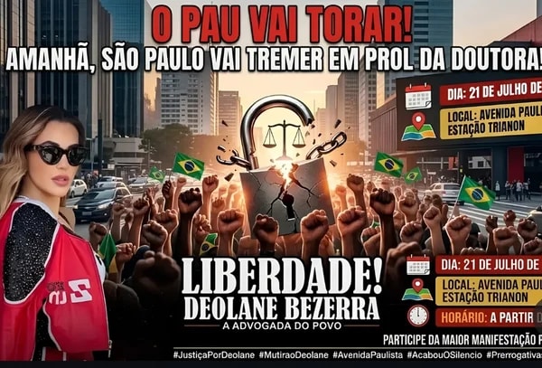 "O pau vai torar", afirma convocação de ato em apoio a Deolane Bezerra