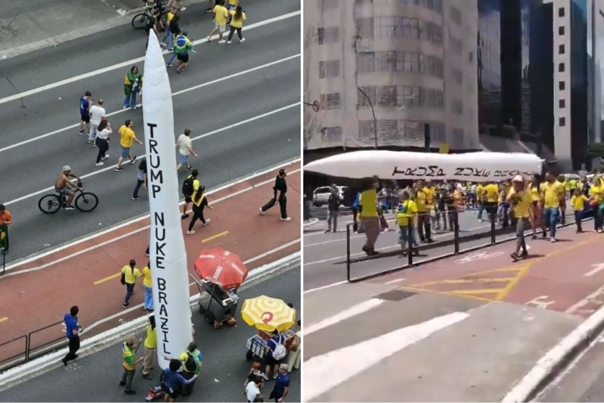 Ato pró-Flávio tem pedido para que Trump jogue bomba nuclear no Brasil
