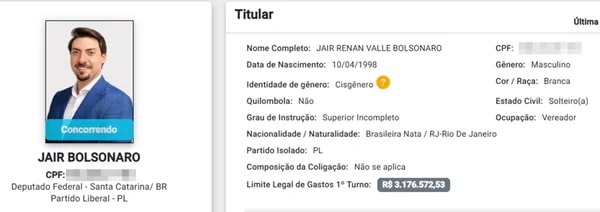 Registro de Jair Renan Bolsonaro no TSE não informa orientação sexual