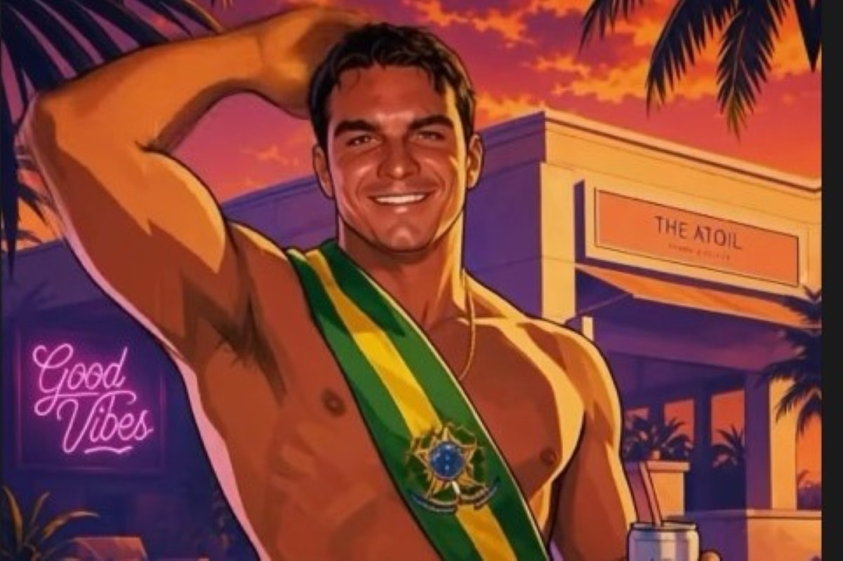 Flávio posta vídeo de sunga e faixa presidencial com estética de GTA 6
