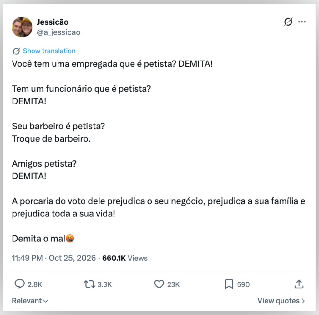 Deputada estadual eleita do PL sugere demitir funcionários petistas