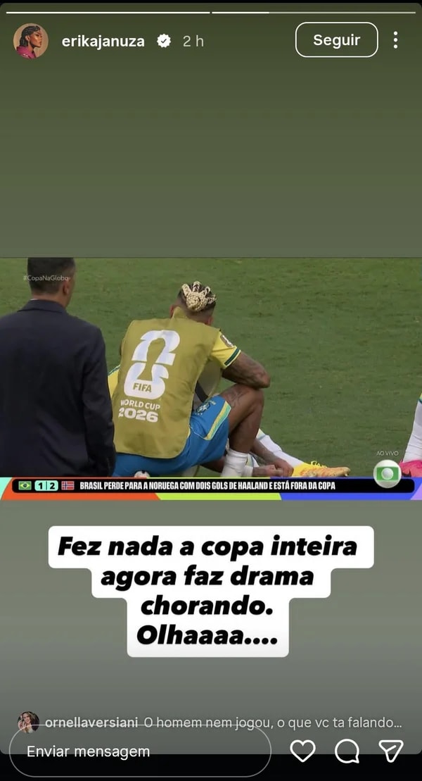 Erika Januza detona Neymar após derrota da Seleção Brasileira