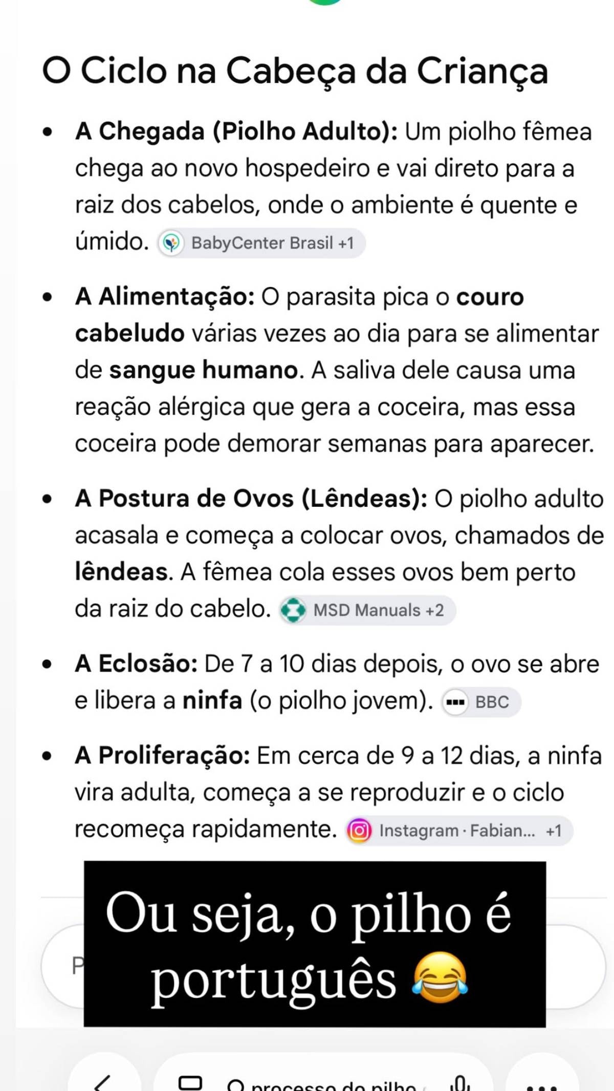 Pedro Scooby mostra ciclo do piolho após treta com Piovani: "É português"