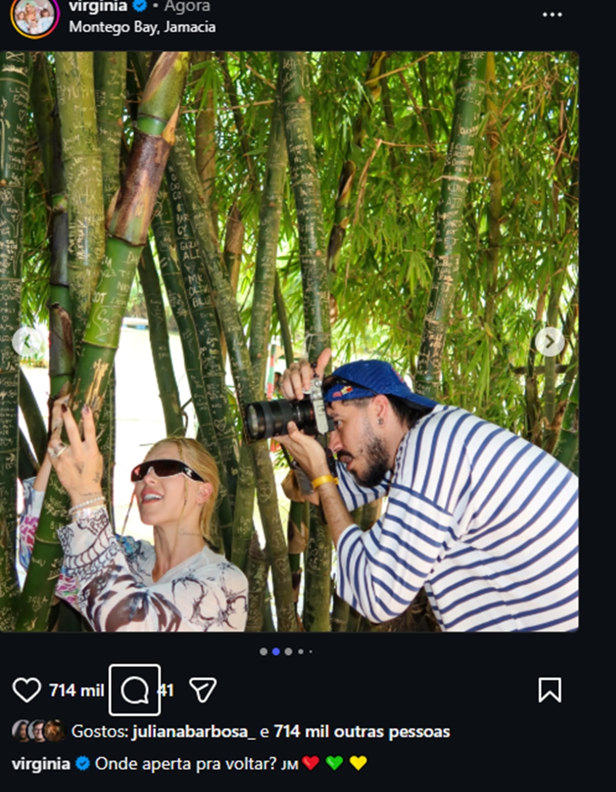 Virginia posta foto com "sósia" de Zé Felipe: "Onde aperta pra voltar?"