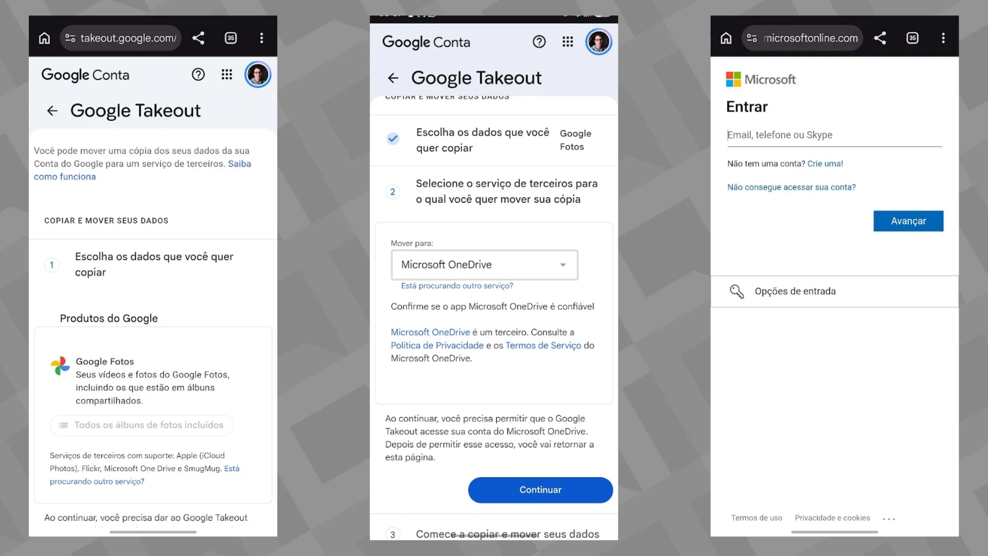 Como migrar fotos do Google Fotos para o OneDrive?
