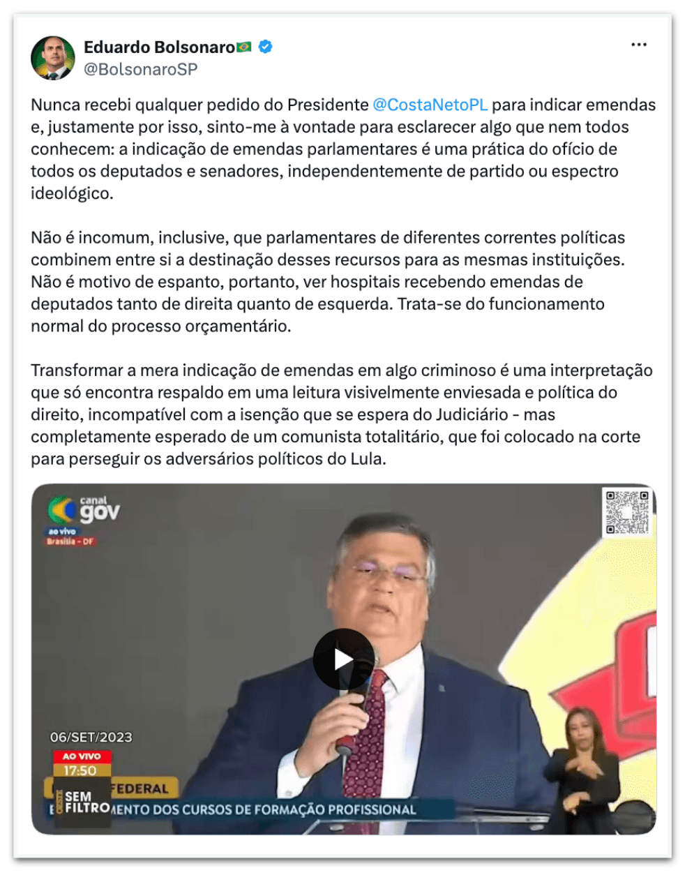 Eduardo chama Dino de “comunista” após ação contra Valdemar