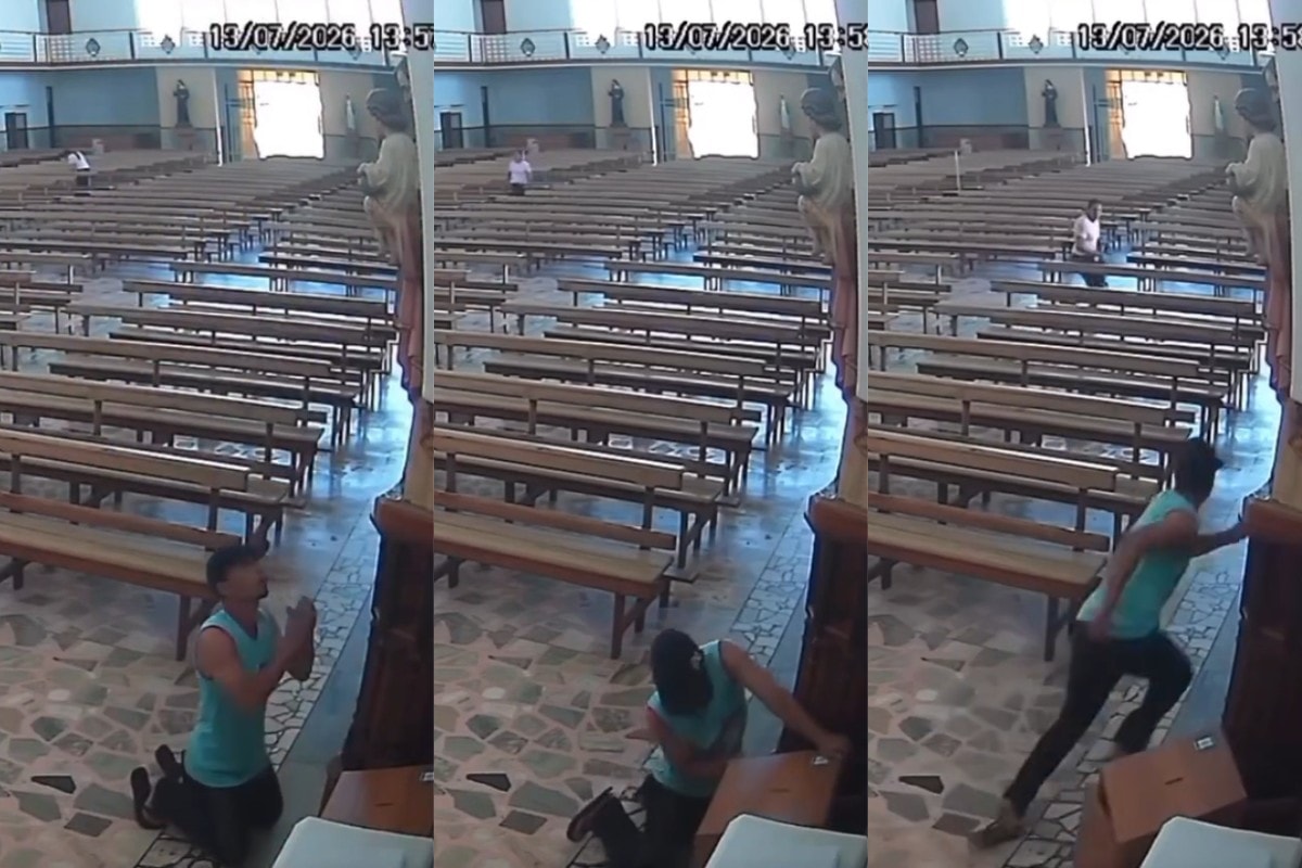 Homem se ajoelha, finge rezar e furta doações de fieis em igreja de MG