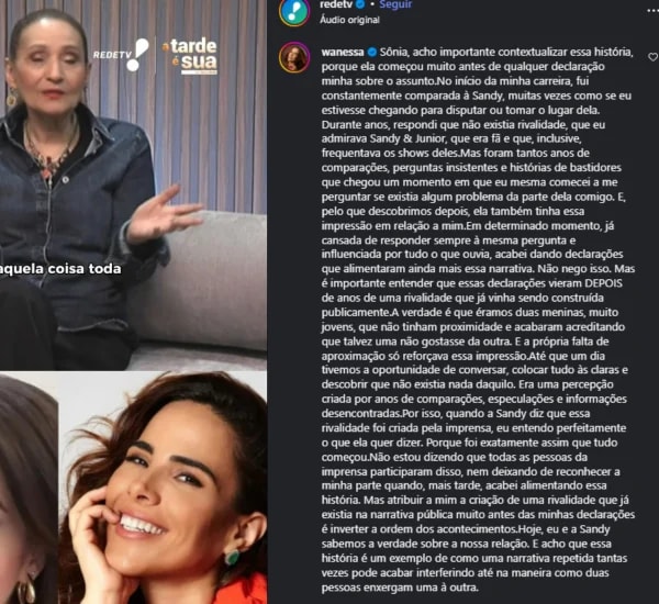 Wanessa Camargo admite ter alimentado rivalidade com Sandy: "Não nego isso"