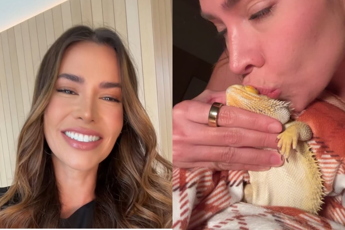 Ex-BBB Adriana Sant’Anna viraliza ao dar beijos e mordidas em lagarto. Veja o vídeo