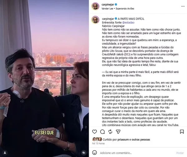 Fabricio Carpinejar se emociona com relato de Lito Sousa: "A despedida dói"