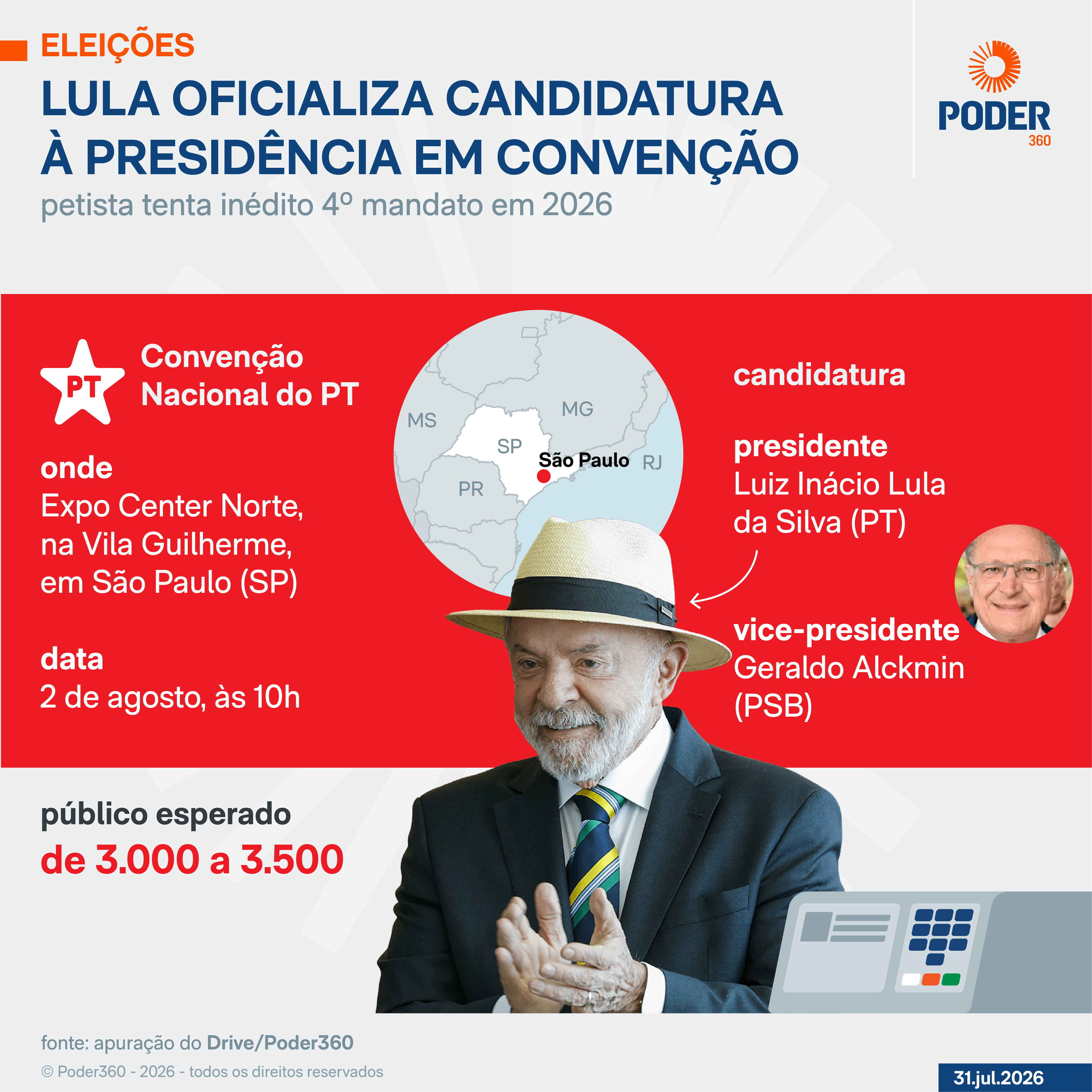 PT formaliza candidatura de Lula neste domingo em São Paulo