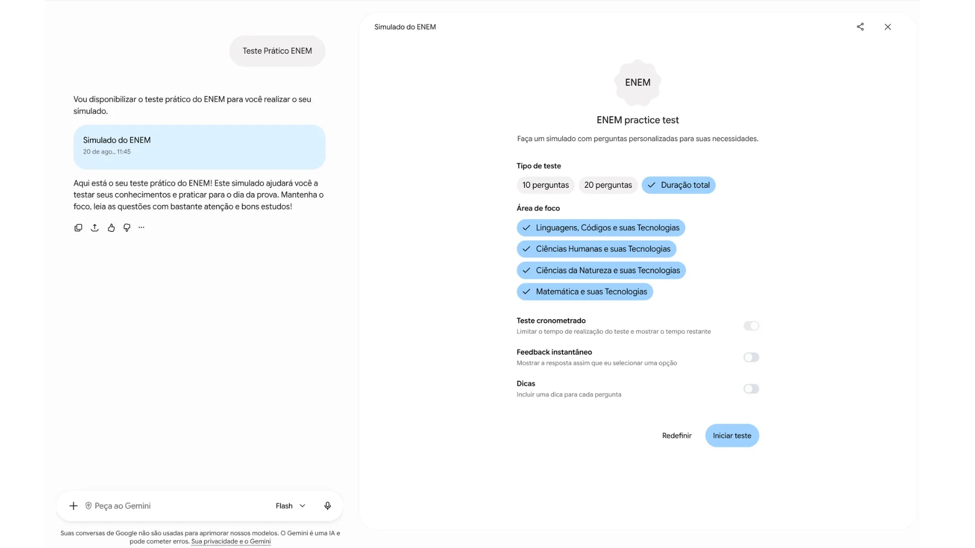 Gemini ganha simulado grátis do Enem; veja como funciona