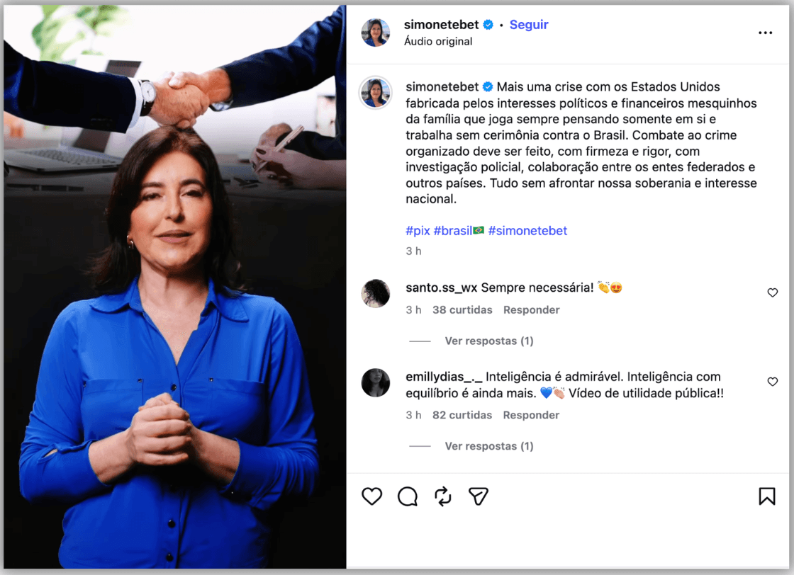 Tebet diz que família Bolsonaro “fabricou crise” com os EUA