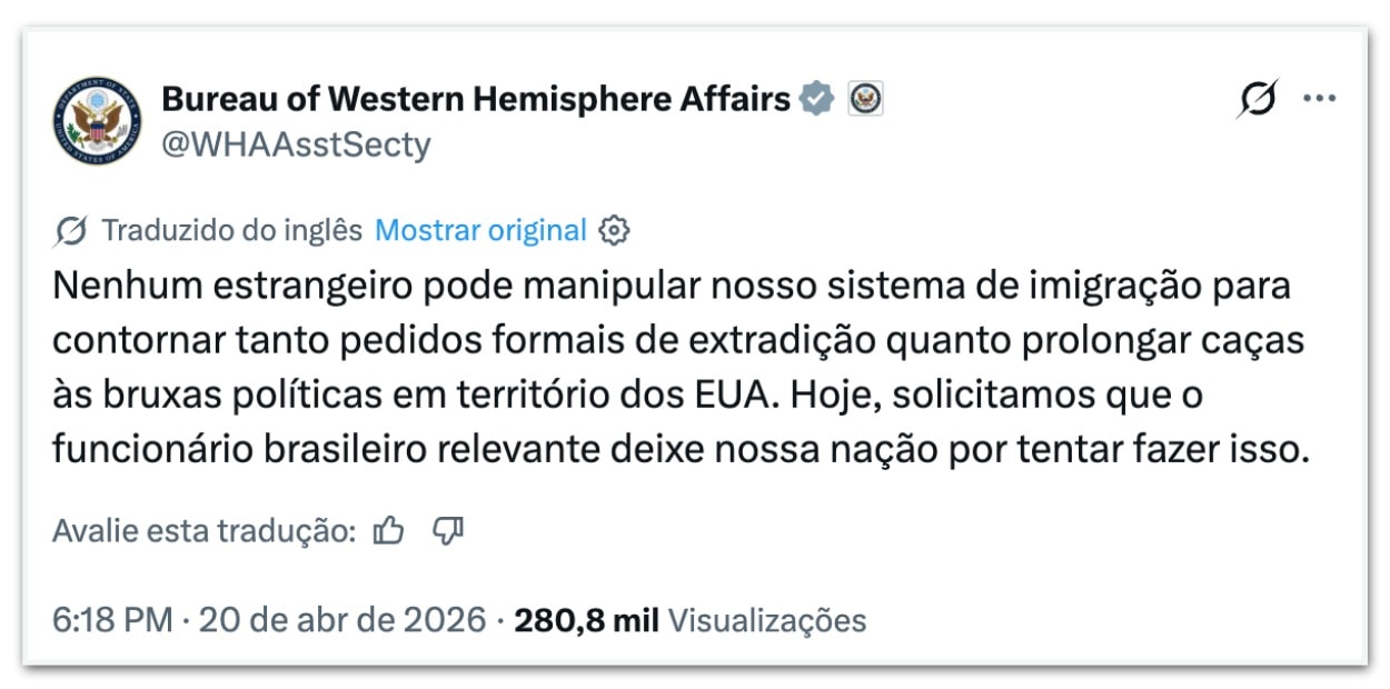 Lula dá parabéns a Andrei por retirar credenciais de agente dos EUA