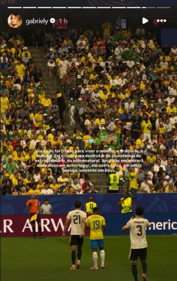 Esposa de Endrick homenageia o jogador após vitória do Brasil