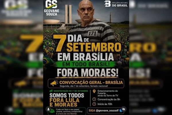 Brasília terá manifestações no dia 7/9, incluindo ato "Fora, Moraes"