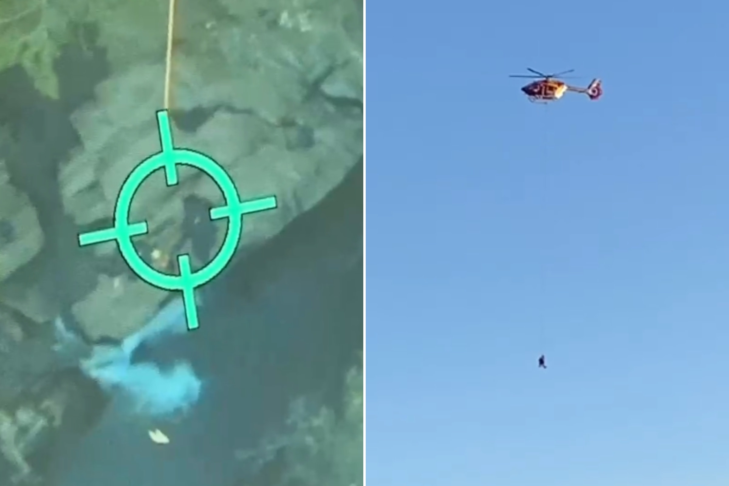 Bombeiro faz rapel em helicóptero para resgatar mulher em trilha de MG
