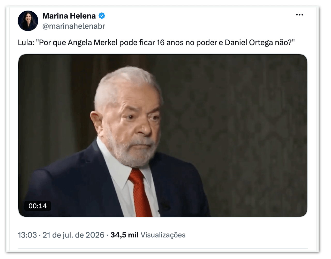 Oposição resgata fala de 2021 em que Lula compara Ortega a Merkel