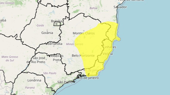 Inmet emite alerta amarelo de tempestades para esta quarta-feira; veja mapa