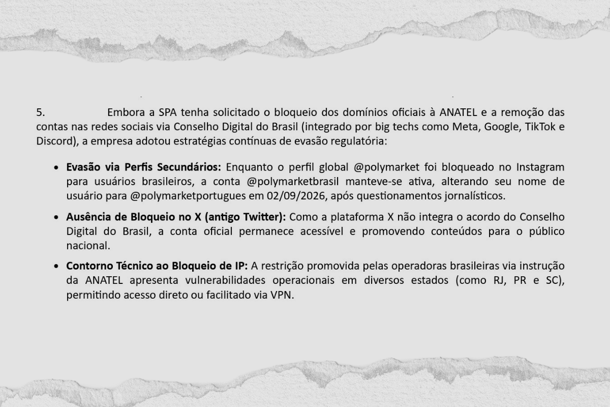 Fazenda detalha como a Polymarket burla bloqueios no Brasil