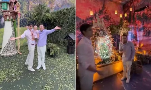 Cidade cenográfica, bolo gigante e mais: Lucas Rangel causa alvoroço na web com festão de luxo em aniversário da filha; veja vídeo