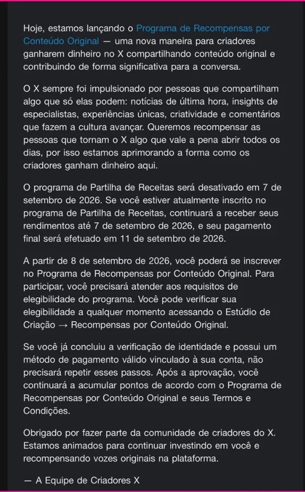Antigo Twitter, X exclui brasileiros de novo programa de remuneração