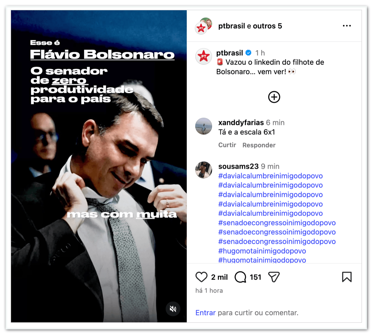 Flávio é senador de zero produtividade para o país, diz PT