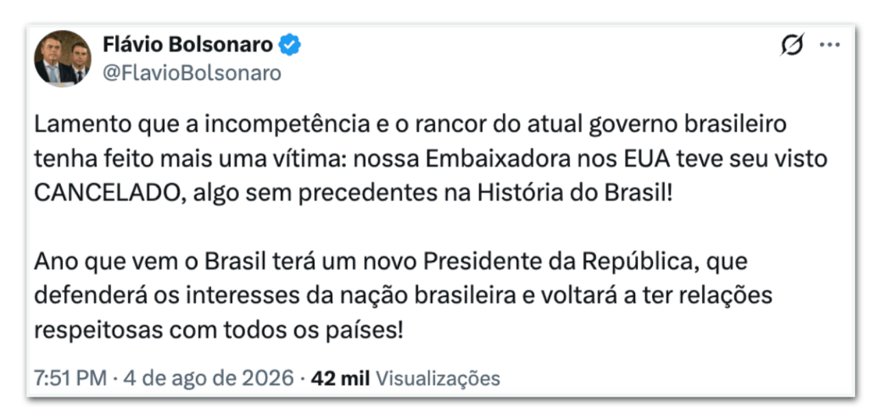 Oposição culpa Lula por revogação de visto de embaixadora nos EUA