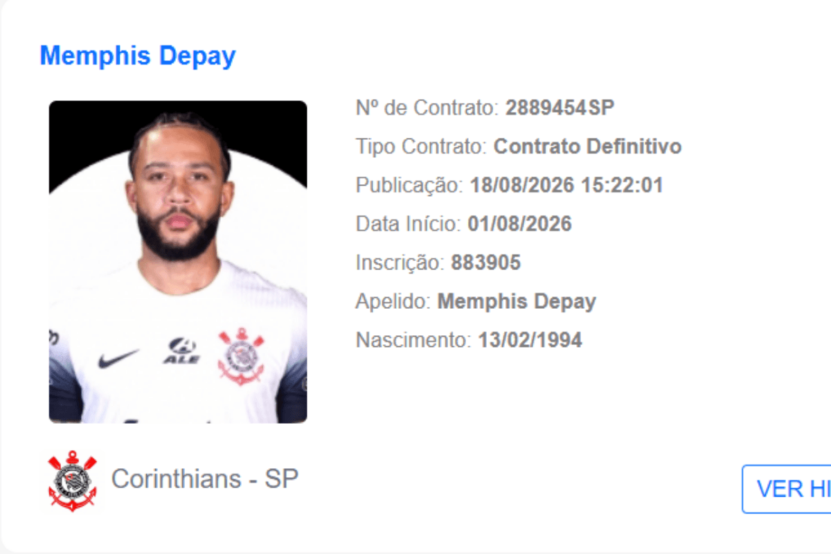 Memphis é registrado no BID e pode atuar na 24ª rodada do Brasileirão
