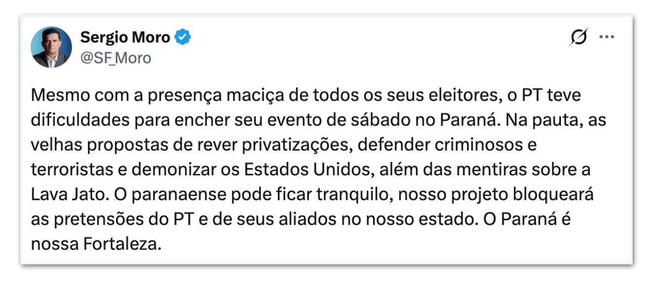 Moro rebate Gleisi e diz que “bloqueará” pretensões do PT no Paraná