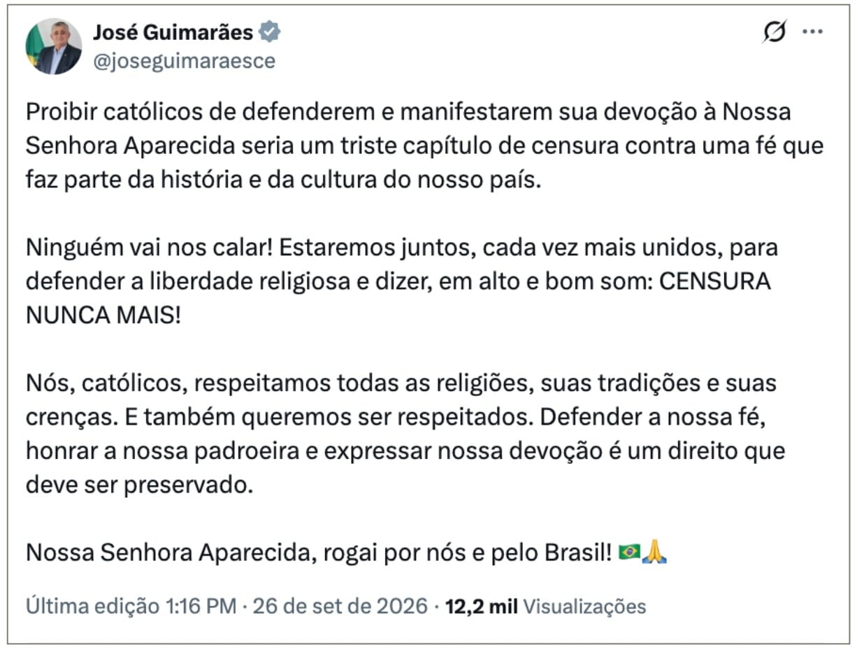 Aliados de Lula criticam Mendonça por tirar do ar fake news sobre padroeira