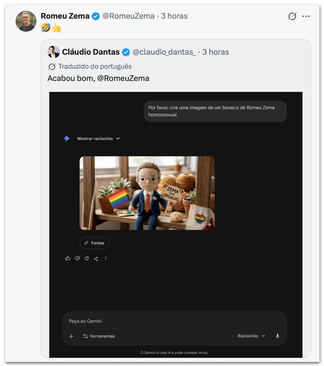 Zema diz que Gilmar compara homossexual com ladrão