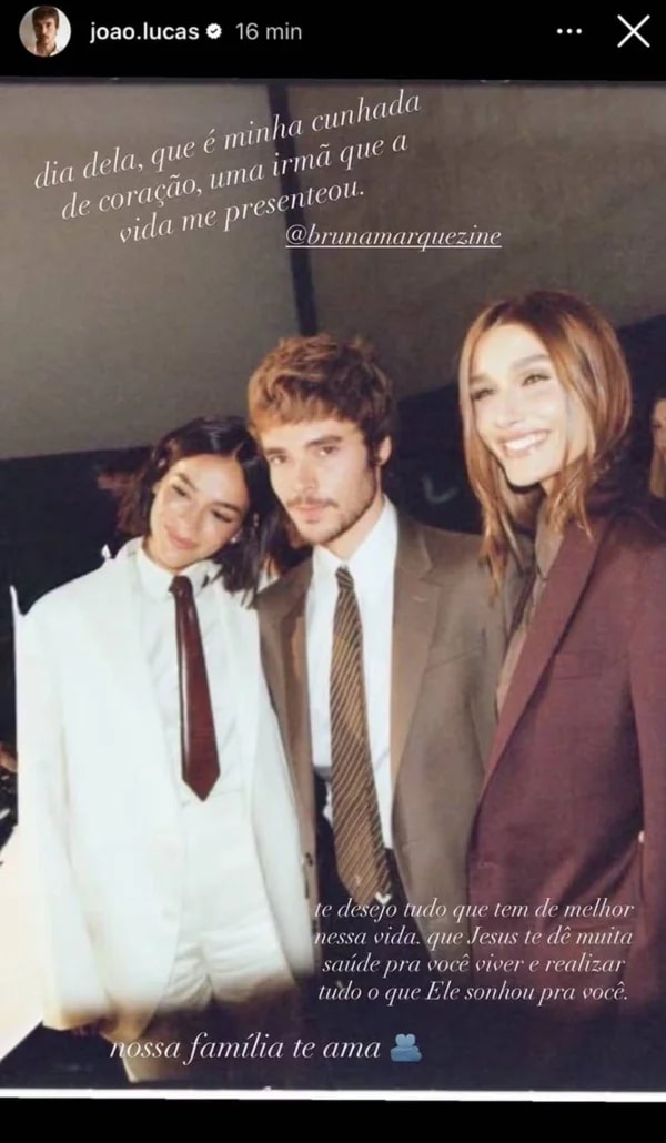 Marido de Sasha homenageia Bruna Marquezine: "Cunhada de coração"
